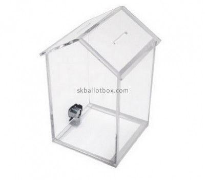 Customize clear acrylic house shaped donation box BB-1865
