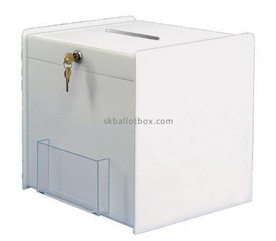 Customize white acrylic ballot box with brochure holder BB-2691