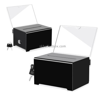 Plexiglass boxes supplier custom acrylic lockable voting box with sign holder BB-2842