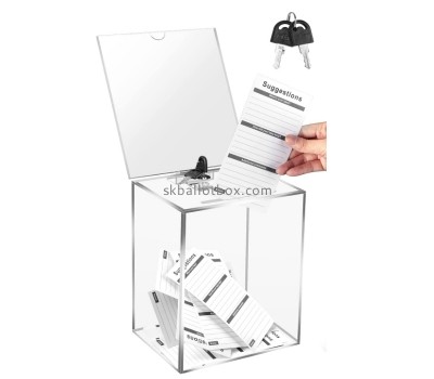 Acrylic boxes supplier custom perspex lockable suggestion box with sign holder SB-048