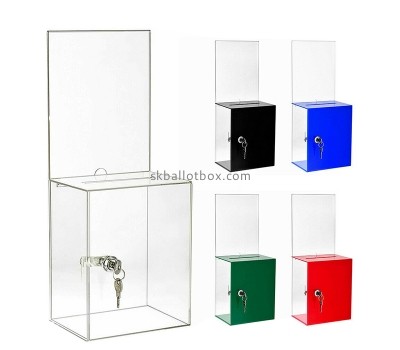 Acrylic box manufacturer custom plexiglass locking comment box with sign holder SB-062