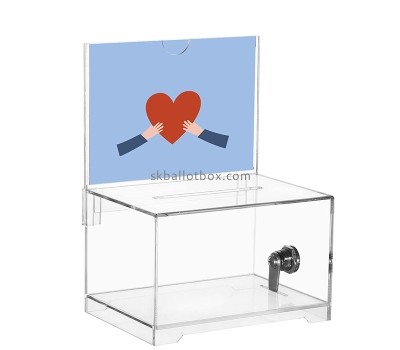 Custom acrylic money donation box with slot and key lock DB-163