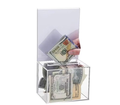 Custom acrylic money collection box with sign slot DB-178