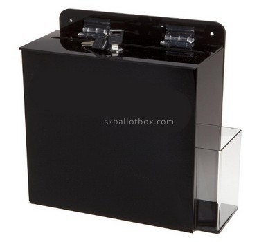 Customize black acrylic donation box with lock and sign holder BB-1761