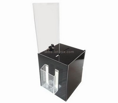 Custom black acrylic voting box with brochure and sign holder BB-2733