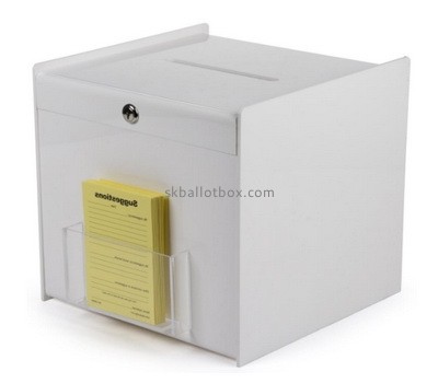 Custom white acrylic suggestion box with brochure holder BB-2751
