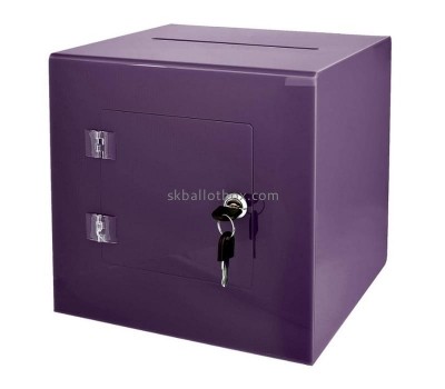 Custom purple square acrylic plexiglass lockable ballot donation voting charity suggestion collection box BB-2767