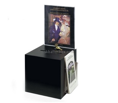 Custom black acylic suggestion box with sign and brochure holder BB-2761