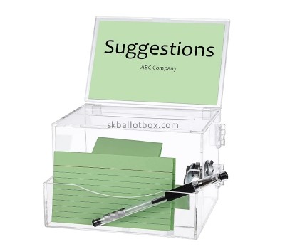 Perspex boxes manufacturer custom acrylic suggestion box with lock and note holder SB-060