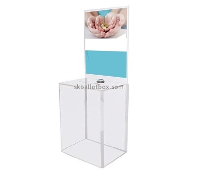 Lucite boxes manufacturer custom acrylic money box with lock & sign holder DB-094