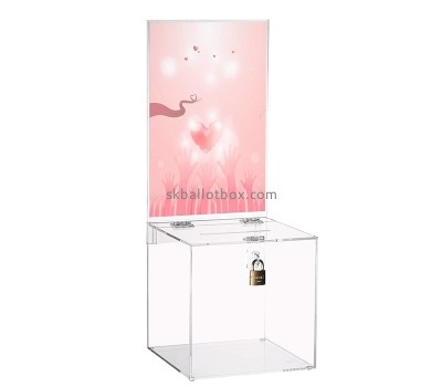 Acrylic box supplier custom lucite charity box with lock & sign holder DB-111