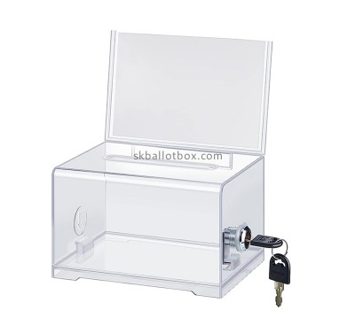 Plexiglass boxes manufacturer custom locked acrylic election box with sign holder BB-2873