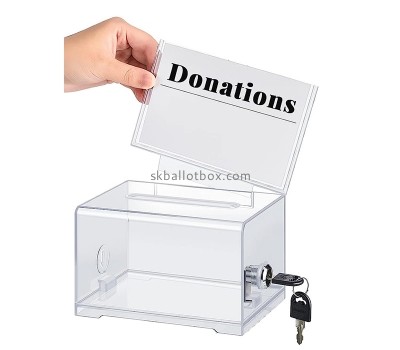 Plexiglass products supplier custom acrylic charity box with sign holder DB-113
