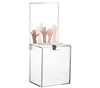 China lucite manufacturer custom acrylic locking election box with sign holder BB-2883