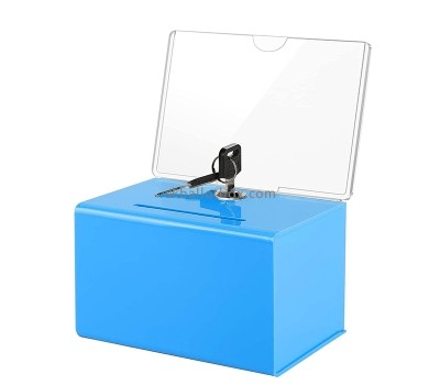 Perspex display manufacturer custom acrylic donation box with lock and sign holder DB-121