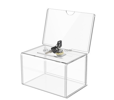 Lucite display supplier custom acrylic charity box with lock & sign holder DB-122