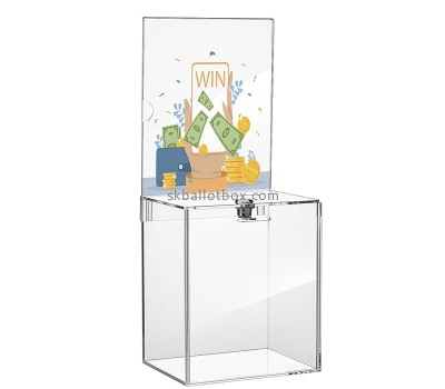 Lucite boxes manufacturer custom acrylic locking ballot box with sign holder BB-2891