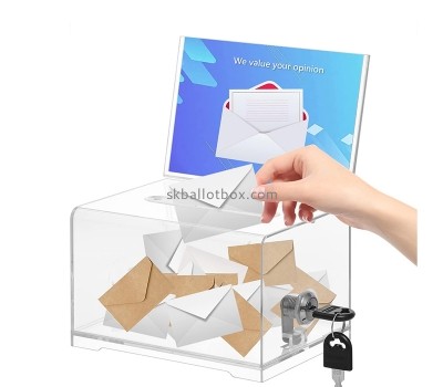 Lucite products manufacturer custom acrylic suggestion box with slot and key lock BB-095