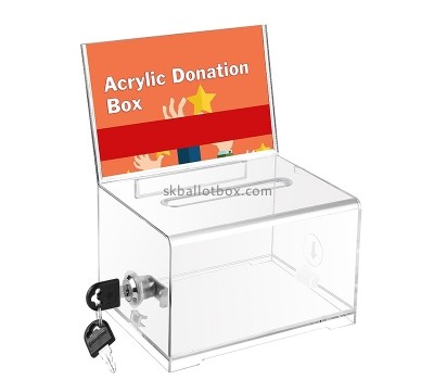 Acrylic box manufacturer custom plexiglass fundraising box with lock and sign holder DB-131