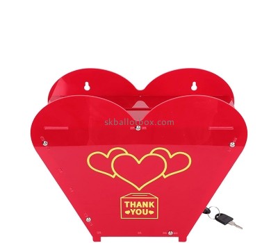 Perspex box manufacturer custom acrylic wall heart shaped charity box DB-138