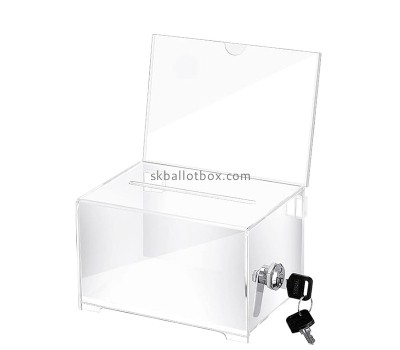 Acrylic box supplier custom lucite fundraising box with sign holder DB-142