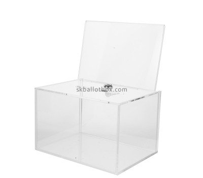Acrylic box manufacturer custom plexiglass money box with sign holder DB-143
