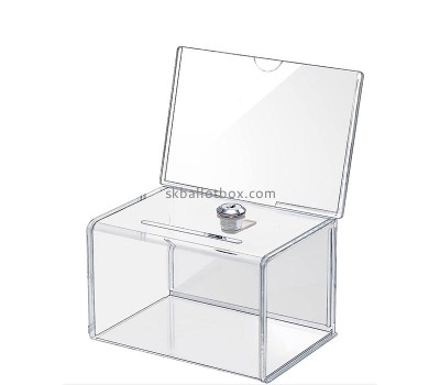 Lucite boxes manufacturer custom acrylic election box with sign holder BB-2907