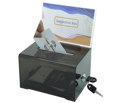 Custom translucent grey acrylic suggestion box with lock and sign holder SB-129