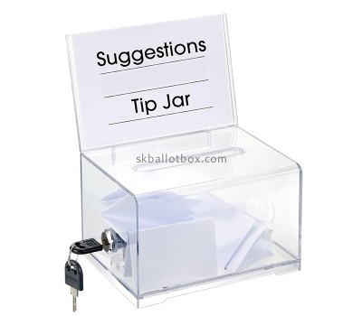 Custom clear acrylic suggestion box with lock and sign holder SB-128