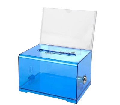 Custom translucent blue acrylic comment box with lock and sign holder SB-131
