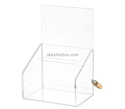 Custom clear acrylic voting box with lock and sign holder BB-2935