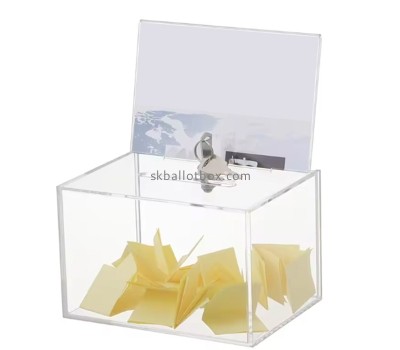 Custom clear acrylic ballot box with lock and sign holder BB-2932