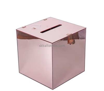 Custom pink mirror acrylic suggestion collection box SB-142