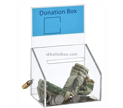 Custom acrylic money collection box with sign holder DB-172