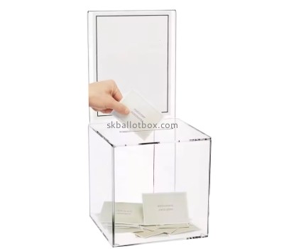 Custom clear acrylic ballot box with lock and sign holder BB-2936
