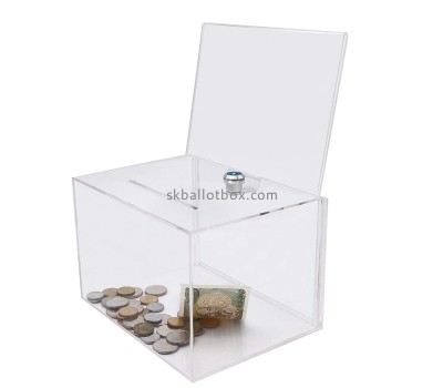 Custom acrylic fundraising collection box with sign slot DB-179