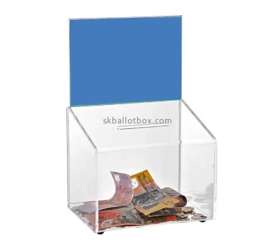 Custom lucite money collection box with sign holder DB-183