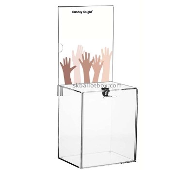 Custom acrylic money collection box with sign holder DB-184