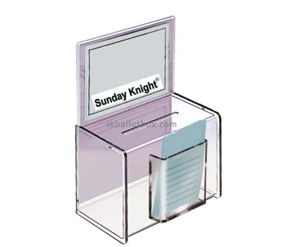 Custom acrylic donation collection box with notepad holder DB-185