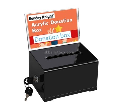 Custom acrylic charity box with sign slot lock key DB-188