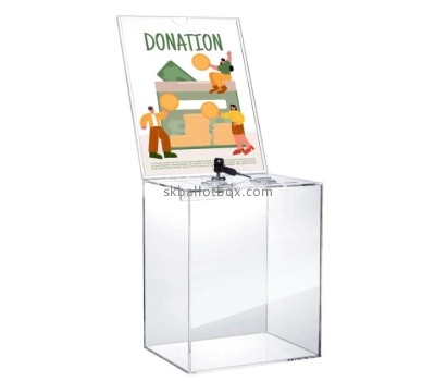Custom acrylic donation box with lock key DB-189