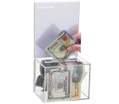 Custom wholesale acrylic money collection box with insert sign DB-240