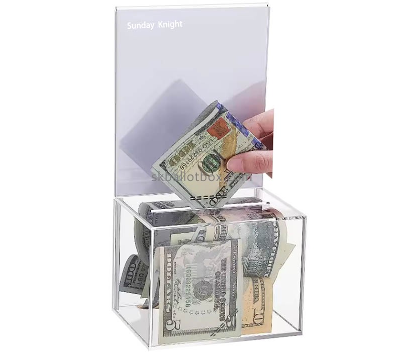 Custom wholesale acrylic money collection box with insert sign DB-240