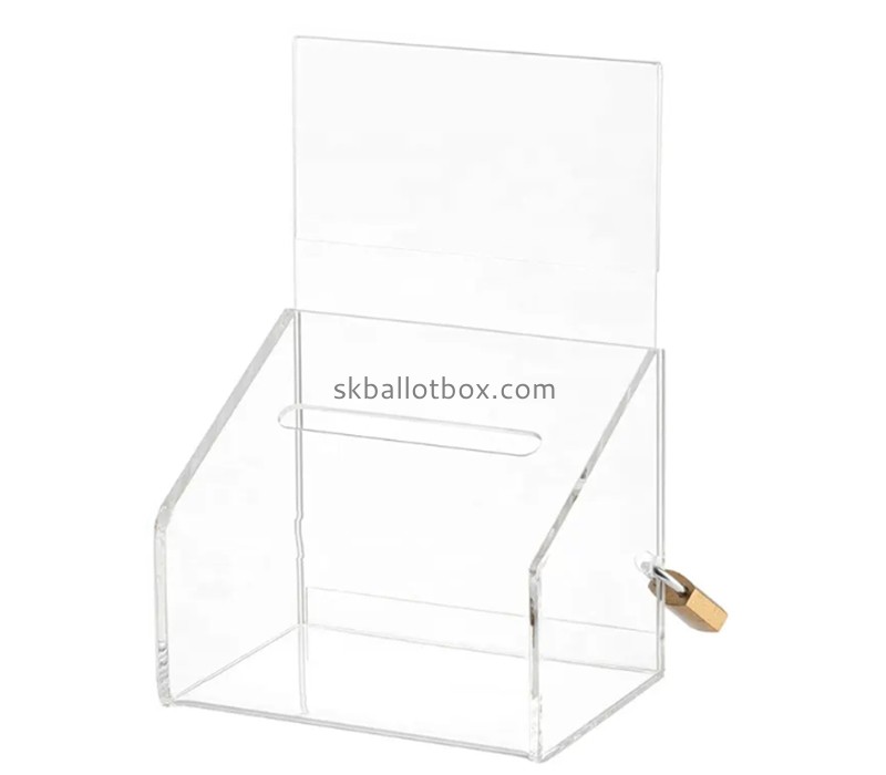 Custom clear acrylic voting box with lock and sign holder BB-2935