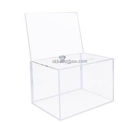 Custom clear plexiglass suggestion box with lock and sign holder SB-127