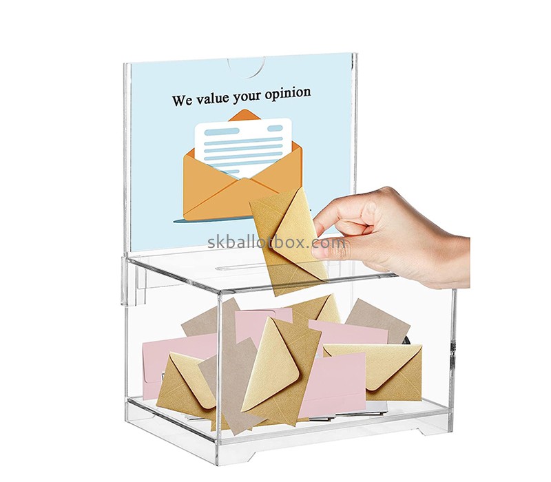 Lucite products manufacturer custom acrylic comment box with lock and sign holder SB-079