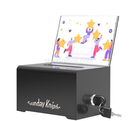 Custom acrylic guest suggestion box with sign holder