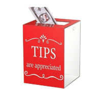 Custom acrylic donation tip buckets for coffee shops