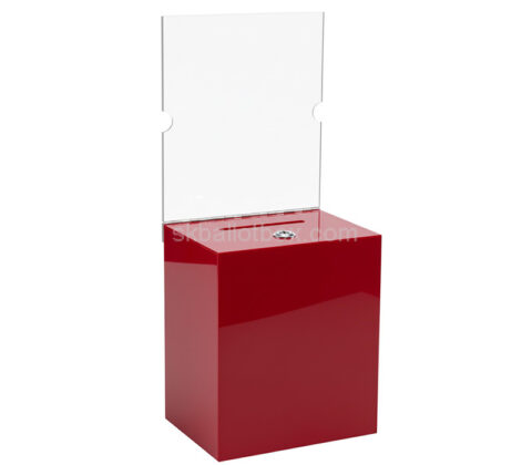 Custom acrylic feedback collection box with sign holder