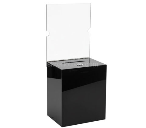 Custom acrylic feedback collection container with sign holder